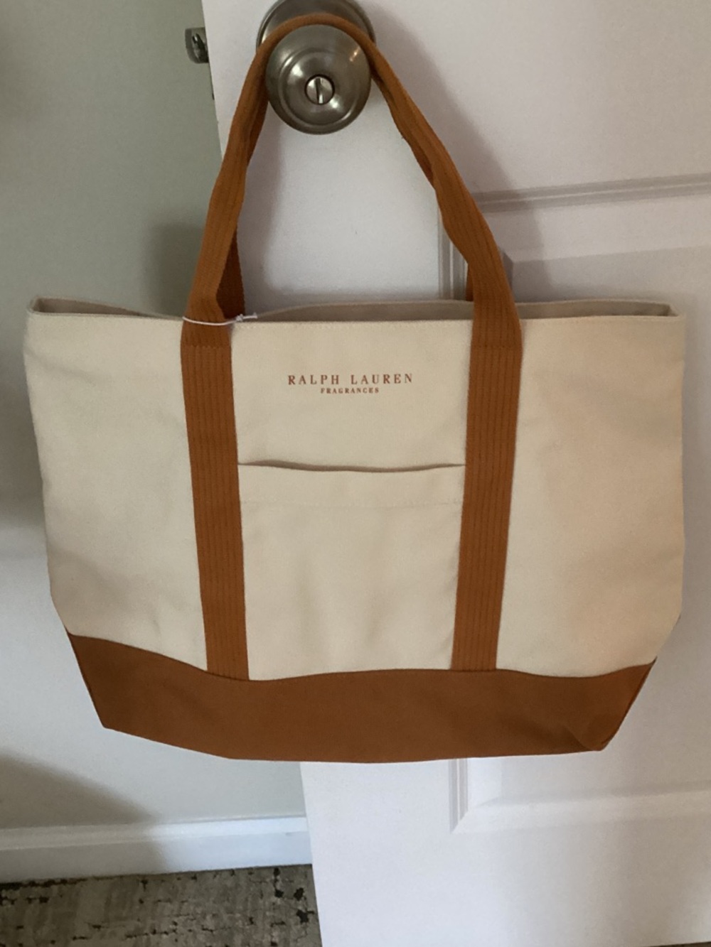 Ralph Lauren Cream Canvas Tote with Tan Trim